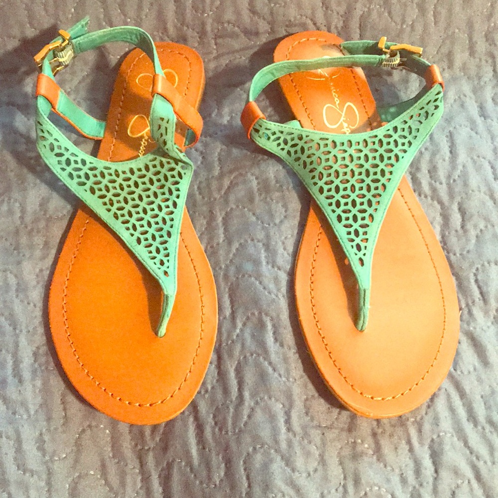 Teal/Chestnut Jessica Simpson Sandals (Size 8 1/2)